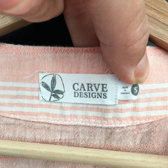 Carve Designs linen v-neck button front short sleeved shirt dress pink stripe S - Picture 5 of 10